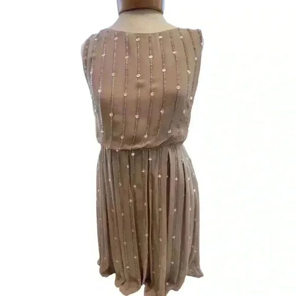 Taupe chiffon crystal encrusted formal dress. Size 6 from London. - Picture 8 of 11